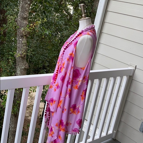 America & Beyond Boho Long Duster Draping Floral Pom Pom Summer Vest Cover Up OS - Picture 9 of 11